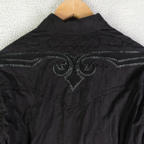 Affliction Shirt Mens Medium Black Button Up Gothic Embroidered Premium Retro - Picture 5 of 10